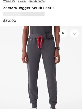 Figs Zamora Jogger Scrub Pant — Charcoal with Red Drawstring